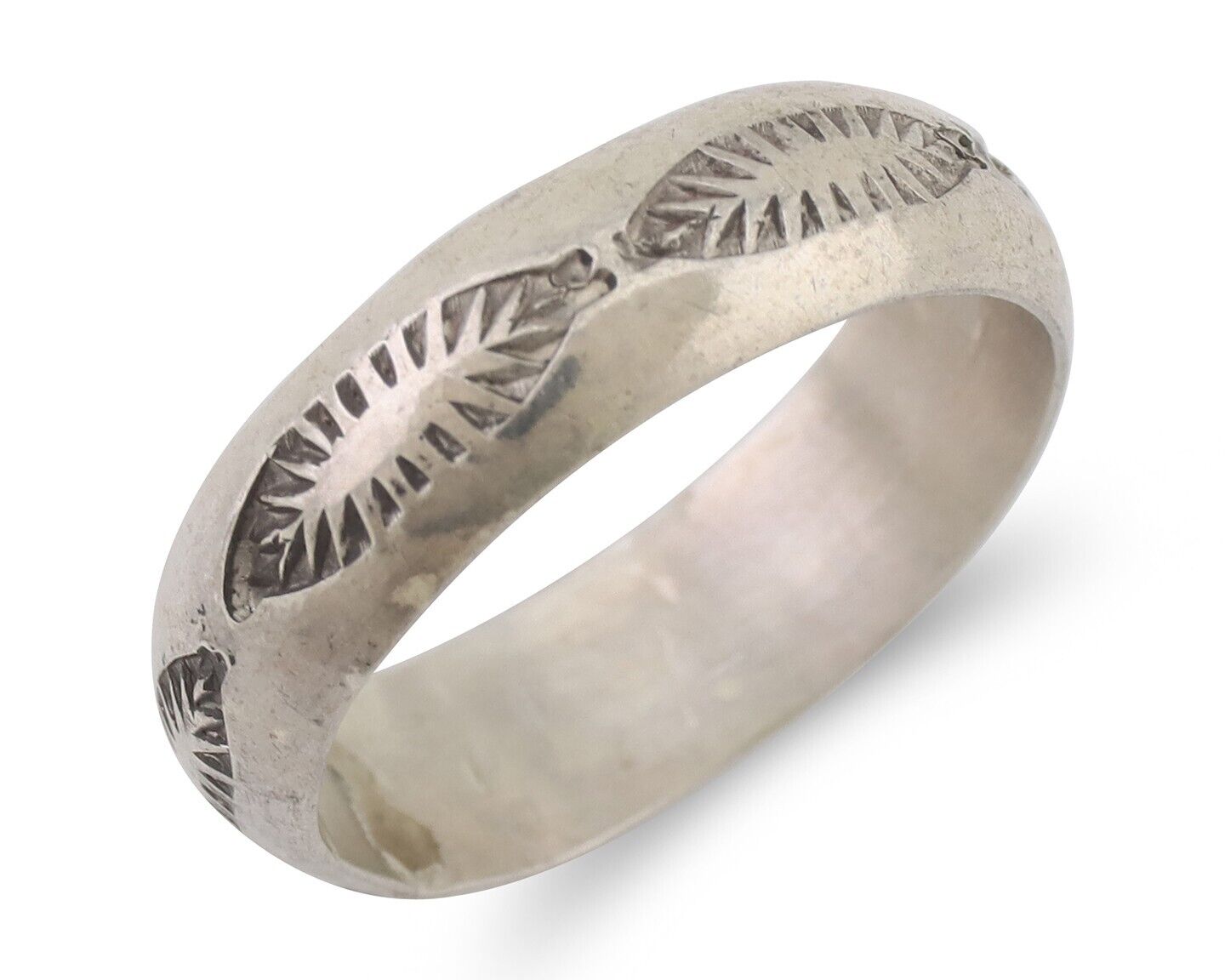 Navajo Hand Stamped Band 925 Silver 6.0 mm Signed Larry Chavez Size 9.25 C.80's