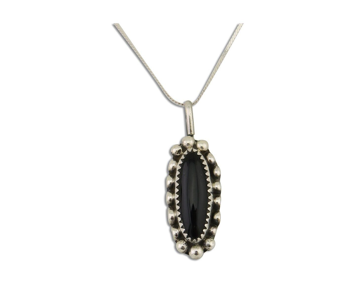 Navajo Necklace925 Silver Natural Onyx Native Artist Signed SC C.80's