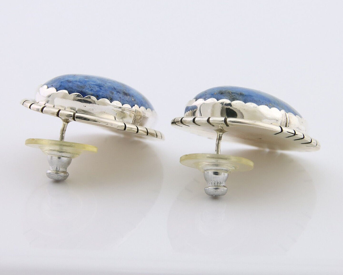 Navajo Paw Earrings 925 Silver Blue Denim Lapis Native American Artist C.80's
