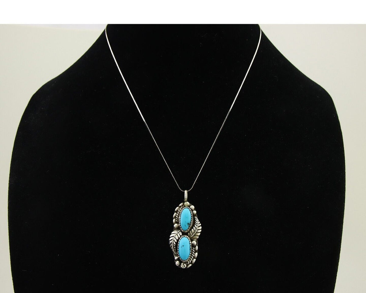 Navajo Necklace 925 Silver Natural Turquoise Artist Signed SC C.80's