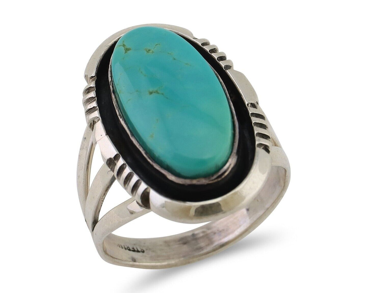 Navajo Hand Stamped Ring 925 Silver Natural Turquoise Native Artist C.80's