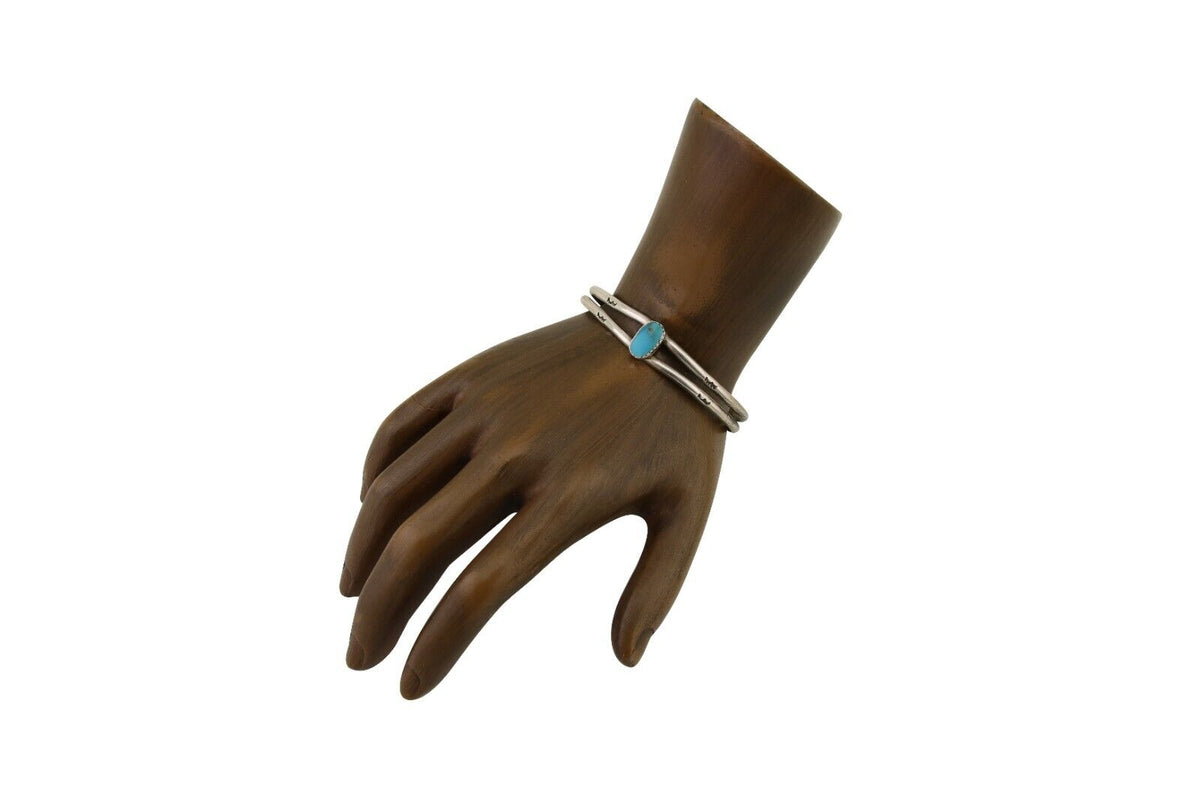 Navajo Hand Stamped Cuff Bracelet Turquoise 925 Silver Native American Artist
