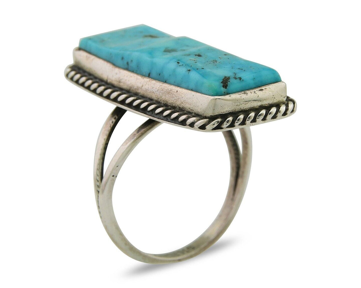 Navajo Ring 925 Sterling Silver Turquoise Artist Signed Manygoat C.80's