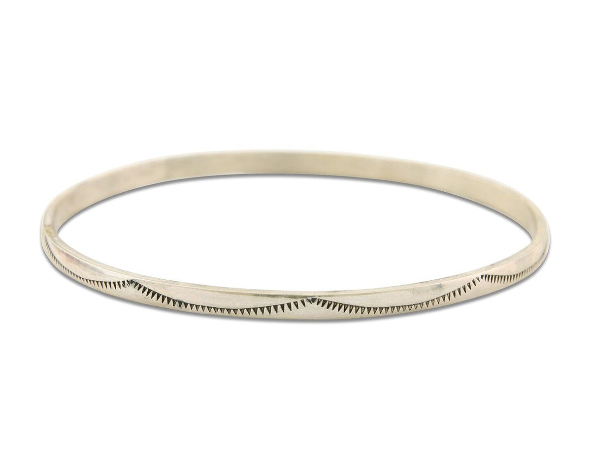 Navajo Bangle Bracelet 925 Silver Hand Stamped Twist Native American Artist C80s