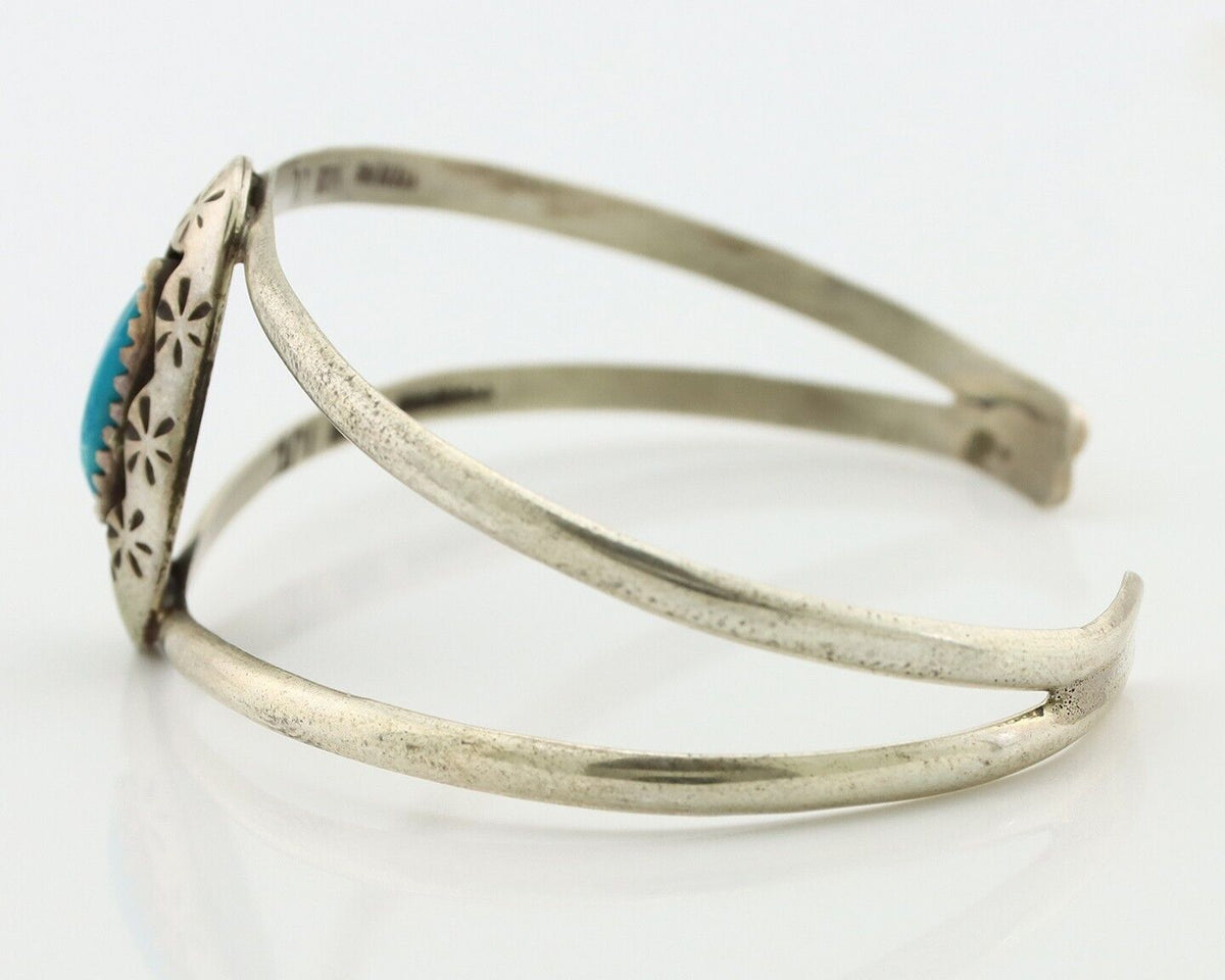 Navajo Bracelet 925 Silver Kingman Turquoise Artist Signed IJC C.80's
