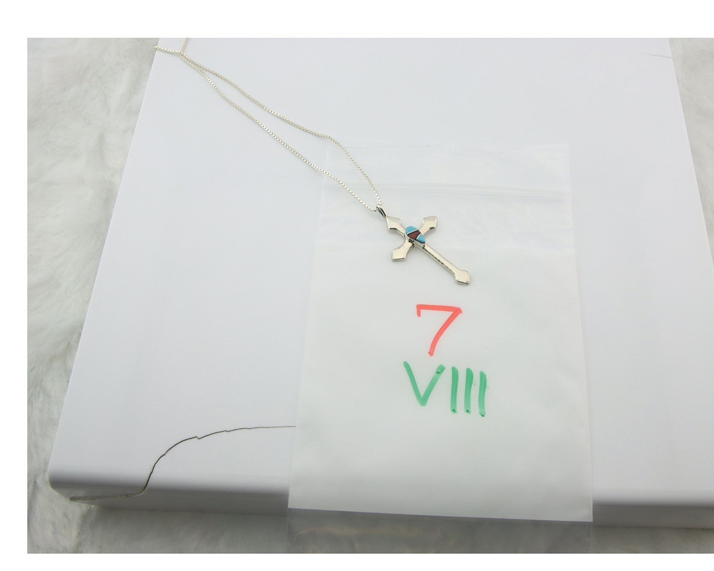 Navajo Cross Necklace Sterling Silver Authentic Natural Gemstones Signed M