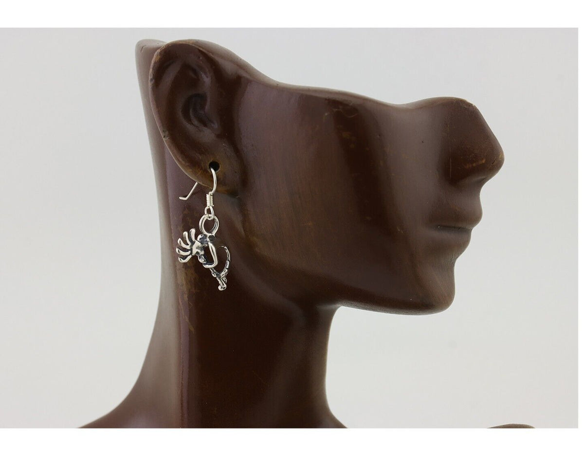 Navajo Kokopelli Dangle Earrings 925 Silver Native American Artist C.80's
