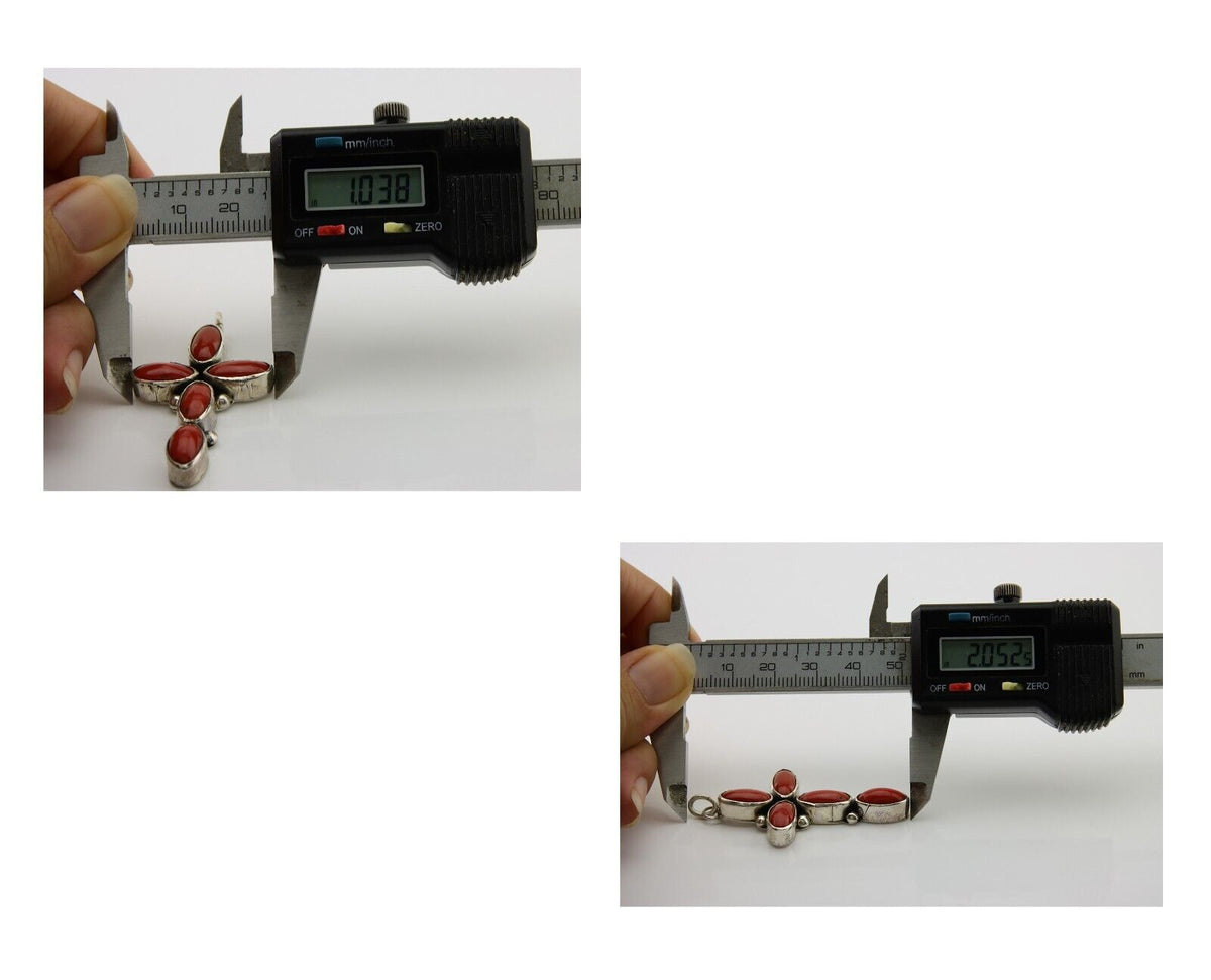 Navajo Cross Pendant 925 Silver Mediterranean Coral Signed J Tso C.80s