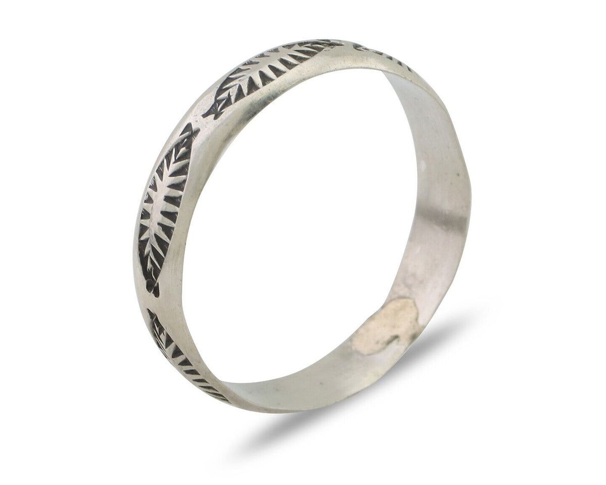 Navajo Hand Stamped Band 925 Silver 5.0 mm Signed Larry Chavez Size 11.75 C.80's