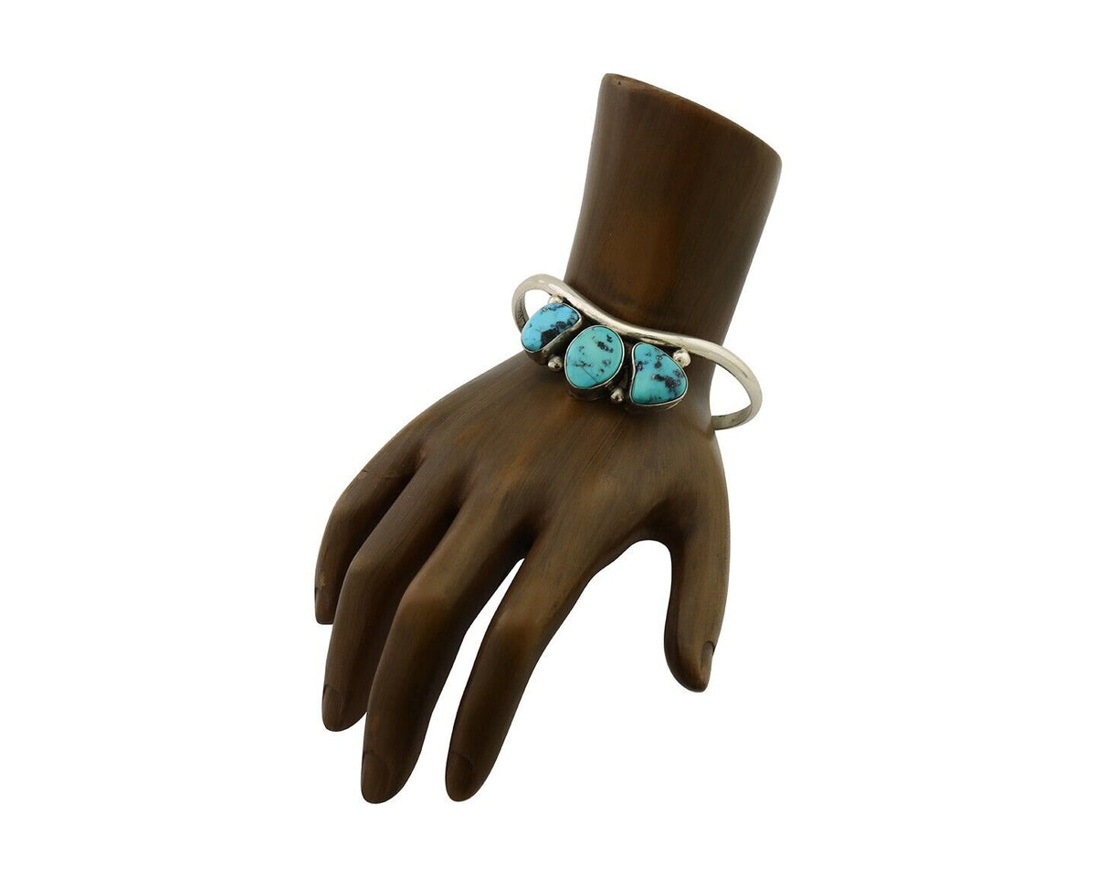 Navajo Bracelet 925 Silver Morenci Turquoise Artist Signed Frank Sandoval C.80's