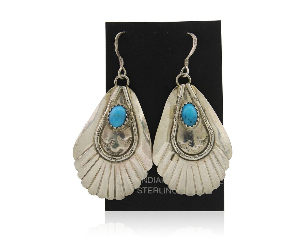 Navajo Earrings 925 Silver Turquoise Artist Signed Dean Brown C.80's