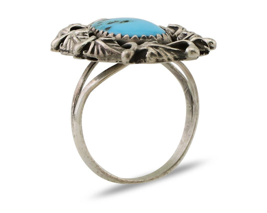 Navajo Handmade Ring 925 Silver Blue Turquoise Native American Artist C.80's
