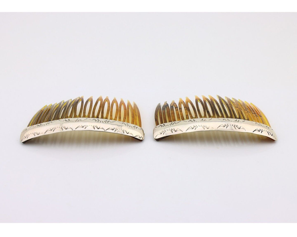 Navajo Hair Comb 925 Silver Hand Stamped Native American Artist 2 Piece Set C80s