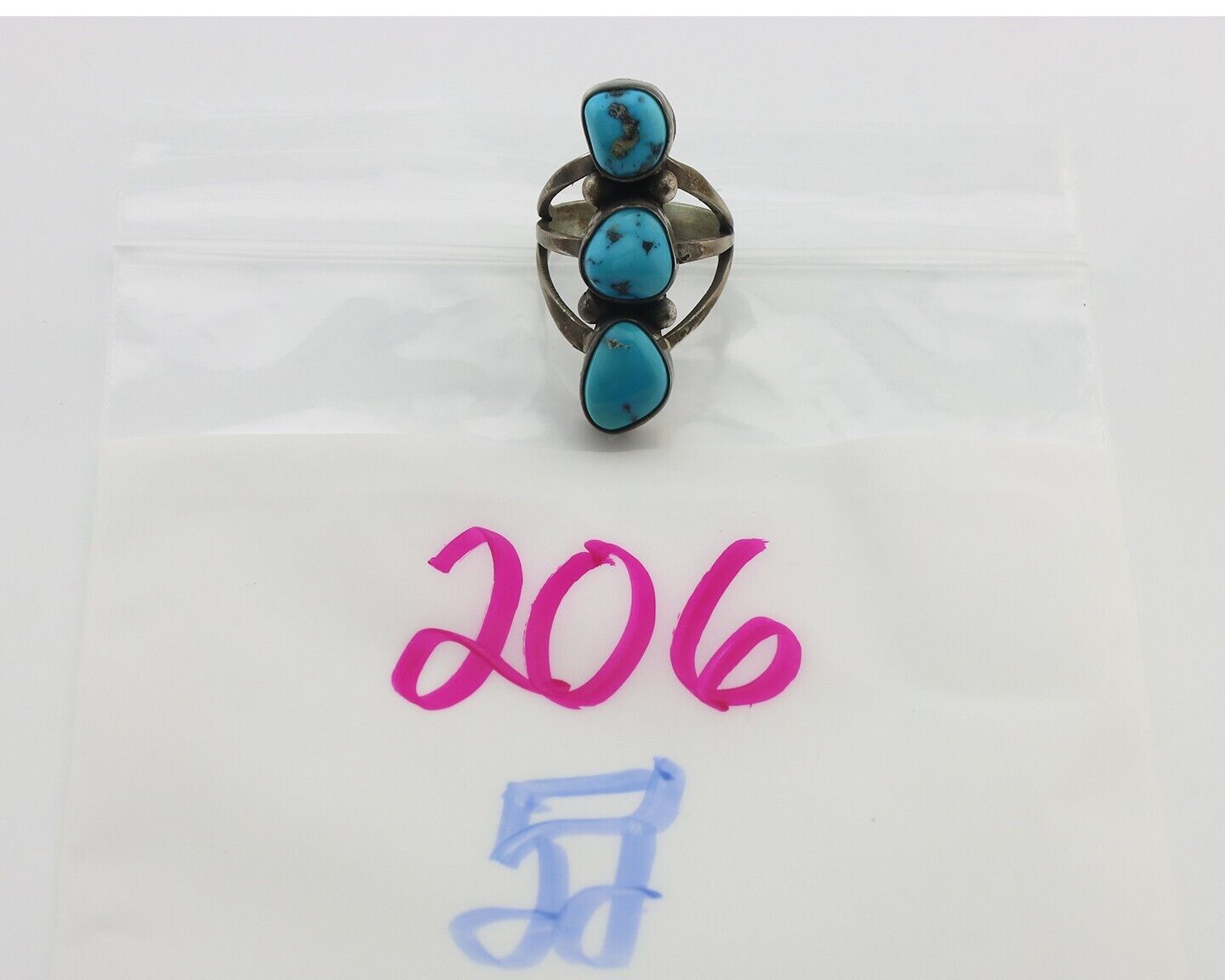 Navajo Ring 925 Silver Natural Blue Turquoise Native American Artist C.80's
