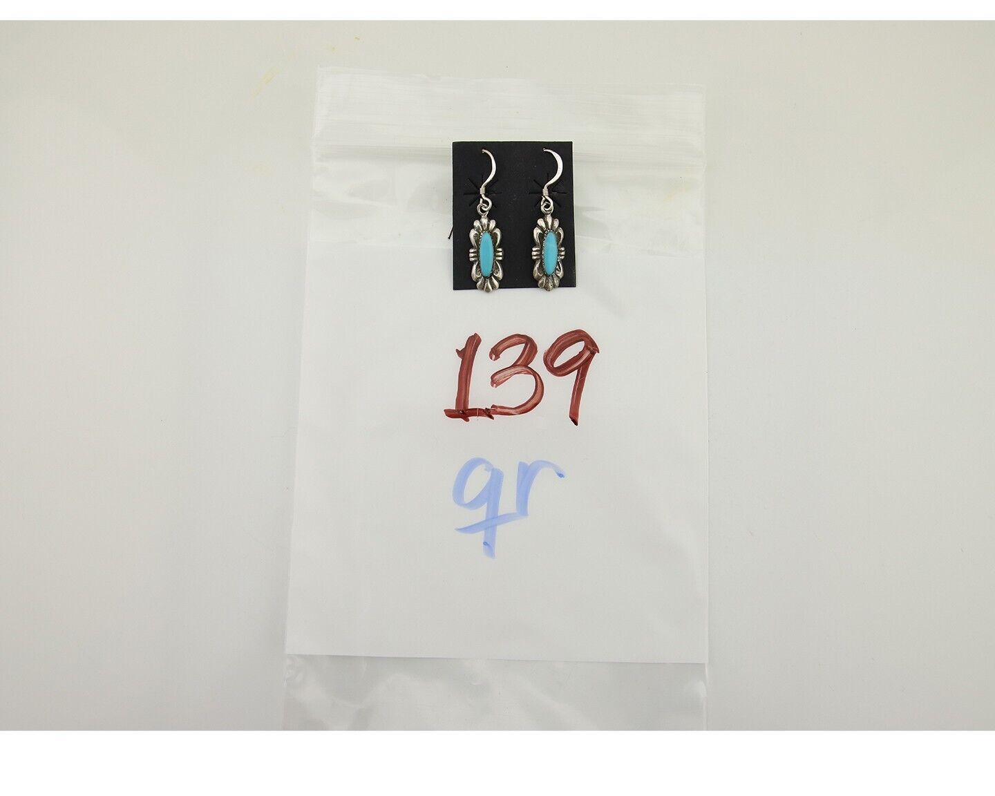 Navajo Dangle Earrings 925 Silver Blue Turquoise Artist Signed Square C.80's