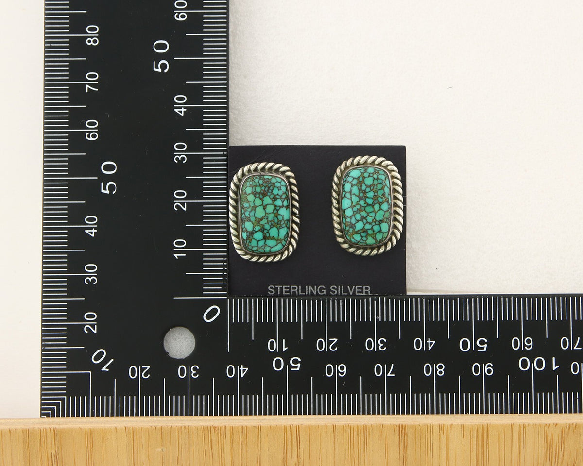 Navajo Earrings 925 Silver Spiderweb Turquoise Artist Signed W C.80's