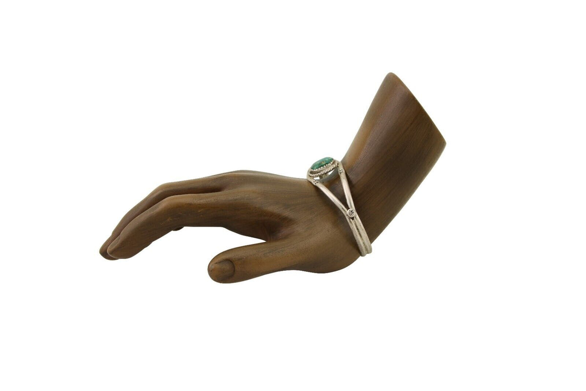 Navajo Hand Stamped Cuff Bracelet Turquoise 925 Silver Native American Artist