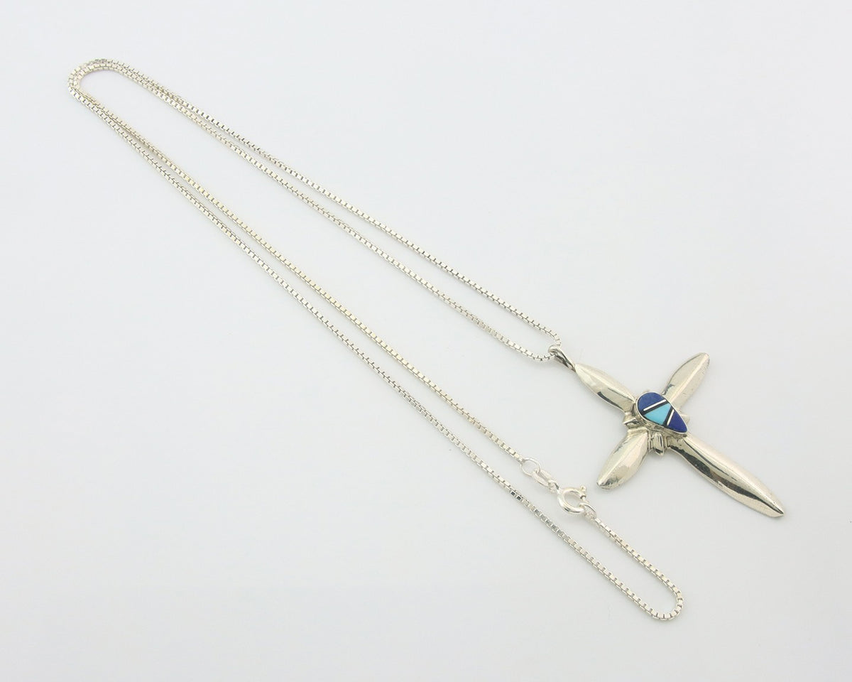 Navajo Cross Necklace Sterling Silver Authentic Natural Gemstones Signed M