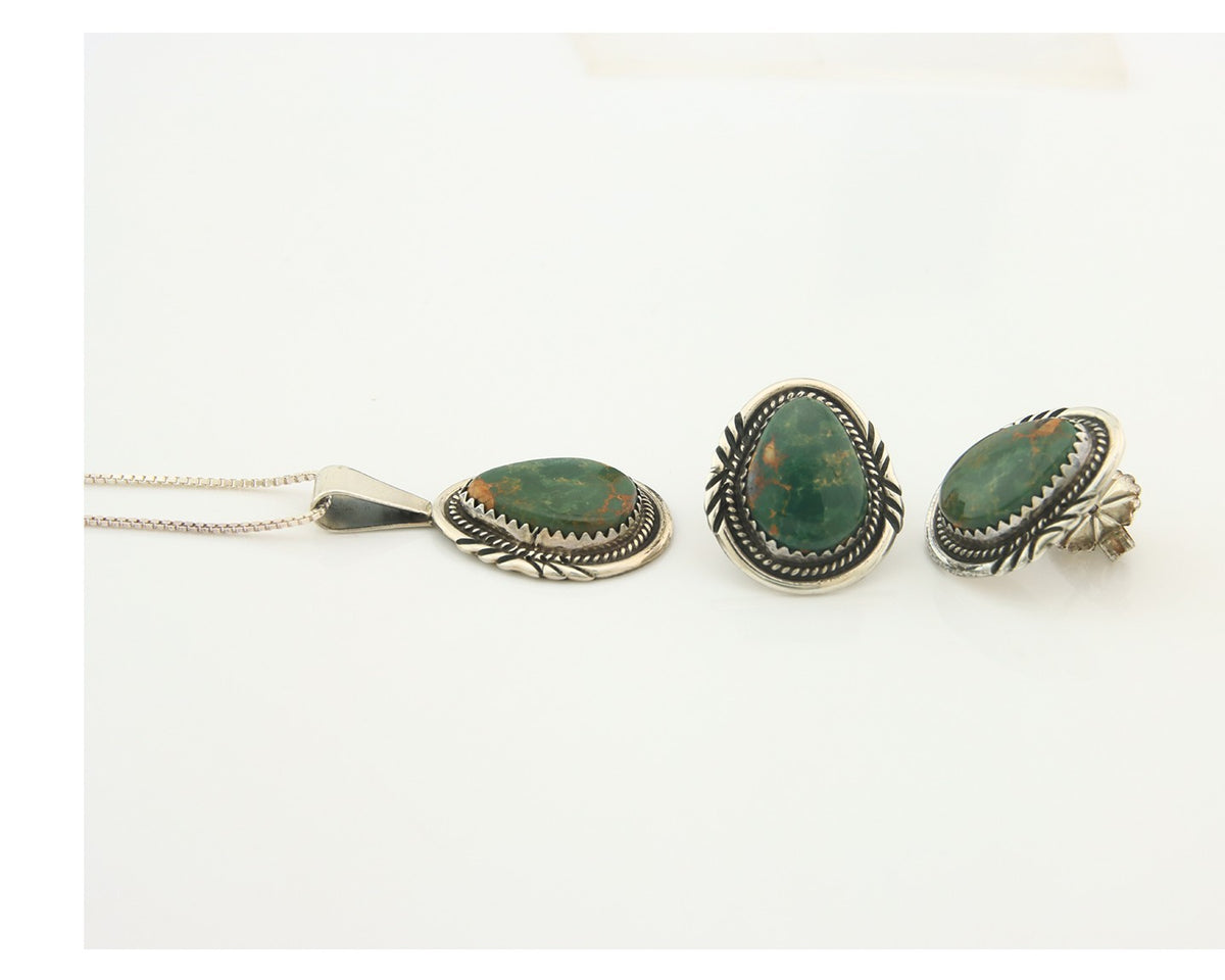 Navajo Necklace Earrings Set Sterling Silver Turquoise Vintage Authentic Sign AB