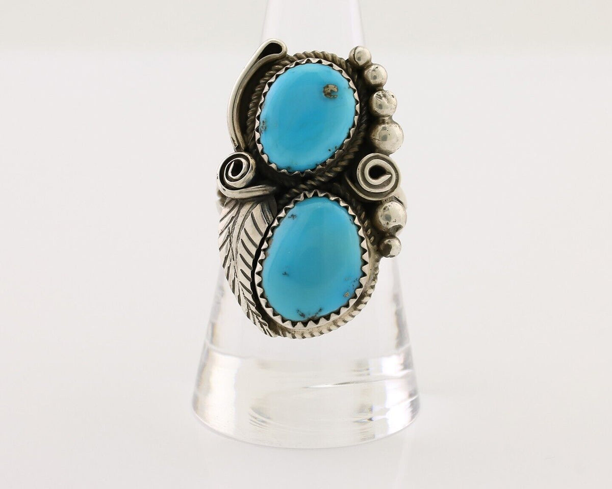 Navajo Handmade Ring 925 Silver Natural Tuquoise Artist Signed JM C.80's