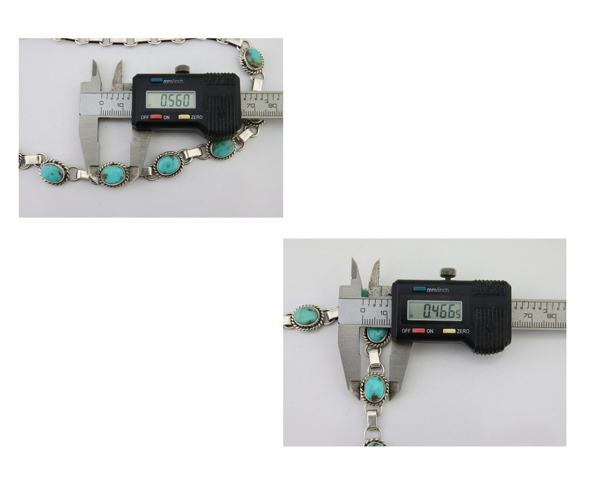 Navajo Turquoise Necklace 925 Silver Natural Blue Native American Artist C.80's