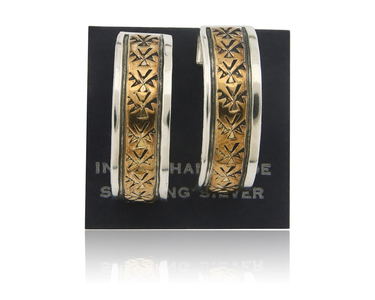 Navajo Hoop Earrings 925 Silver & Gold Artist Signed Randall Endito C.80's