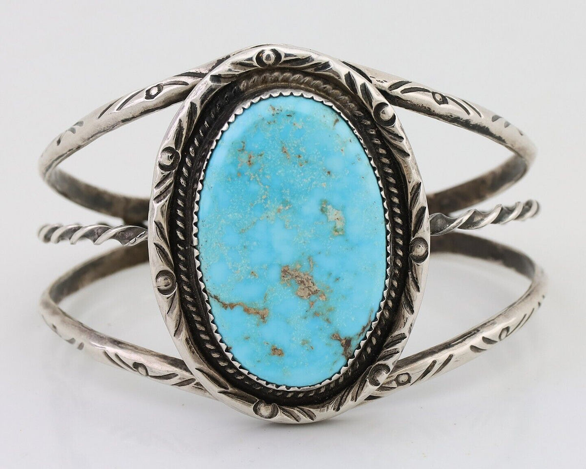 Navajo Cuff Bracelet 925 Silver Natural Turquoise Artist Signed JMC C.80's