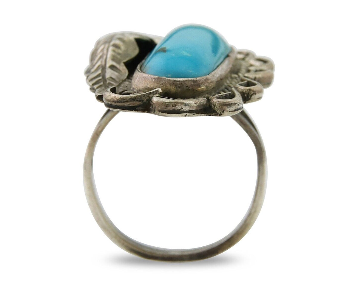 Navajo Ring .925 Sterling Blue Turquoise Artist Signed EK C.80's