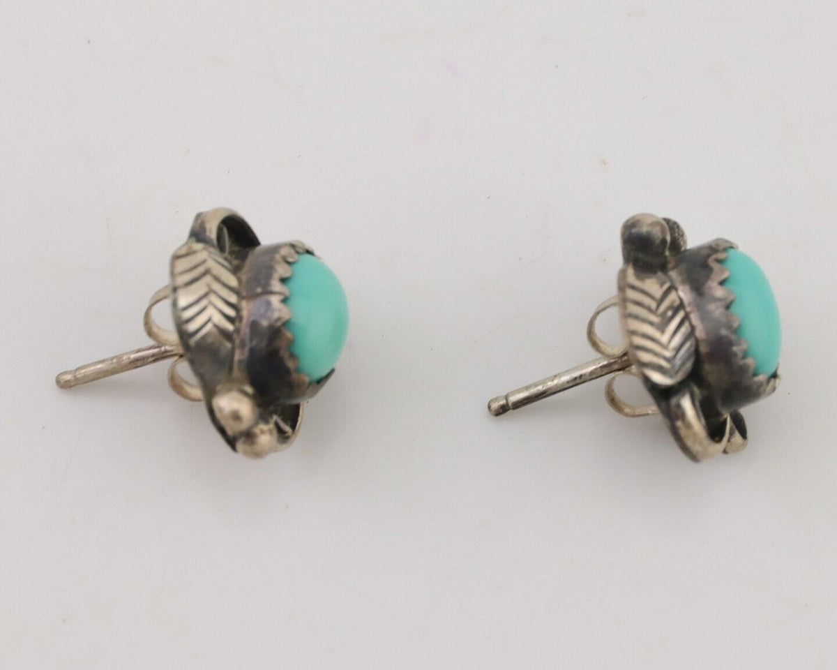 Navajo Handmade Earrings 925 Silver Natural Turquoise Native Artist C.80's