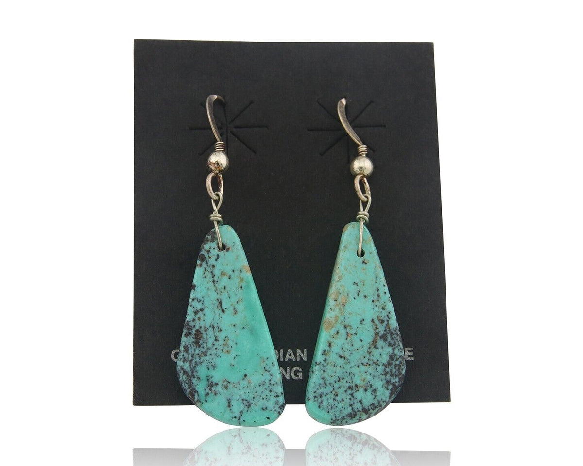 Santo Domingo Earrings 925 Silver Natural Turquoise Native American Artist C80s