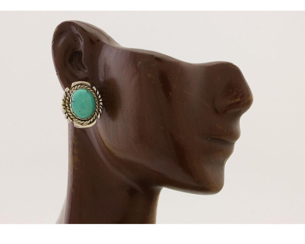 Navajo Earrings 925 Silver Natural Mined Turquoise Native American Artist C.80's