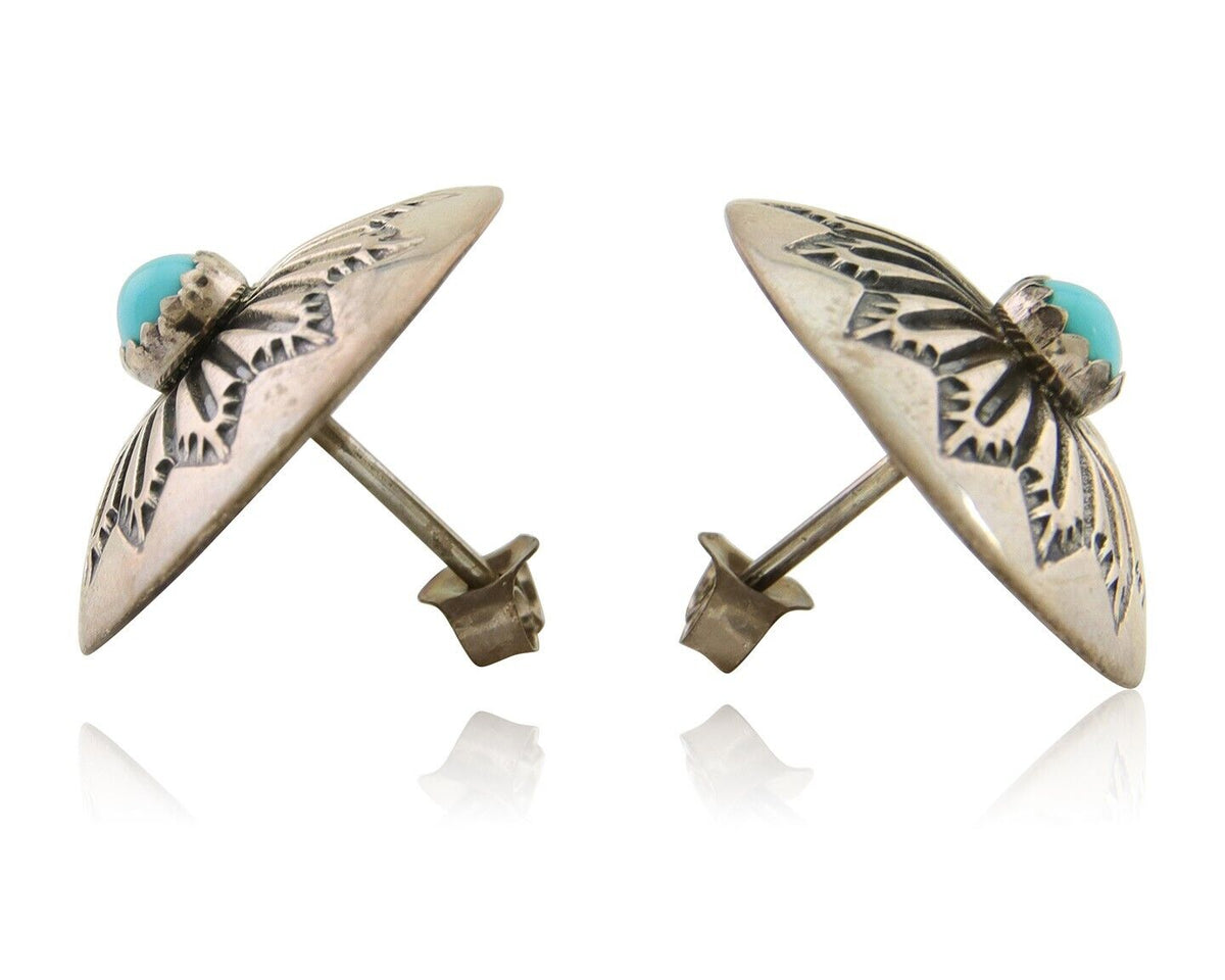 Navajo Shield Earrings 925 Silver Blue Turquoise Artist Signed SN C.80s