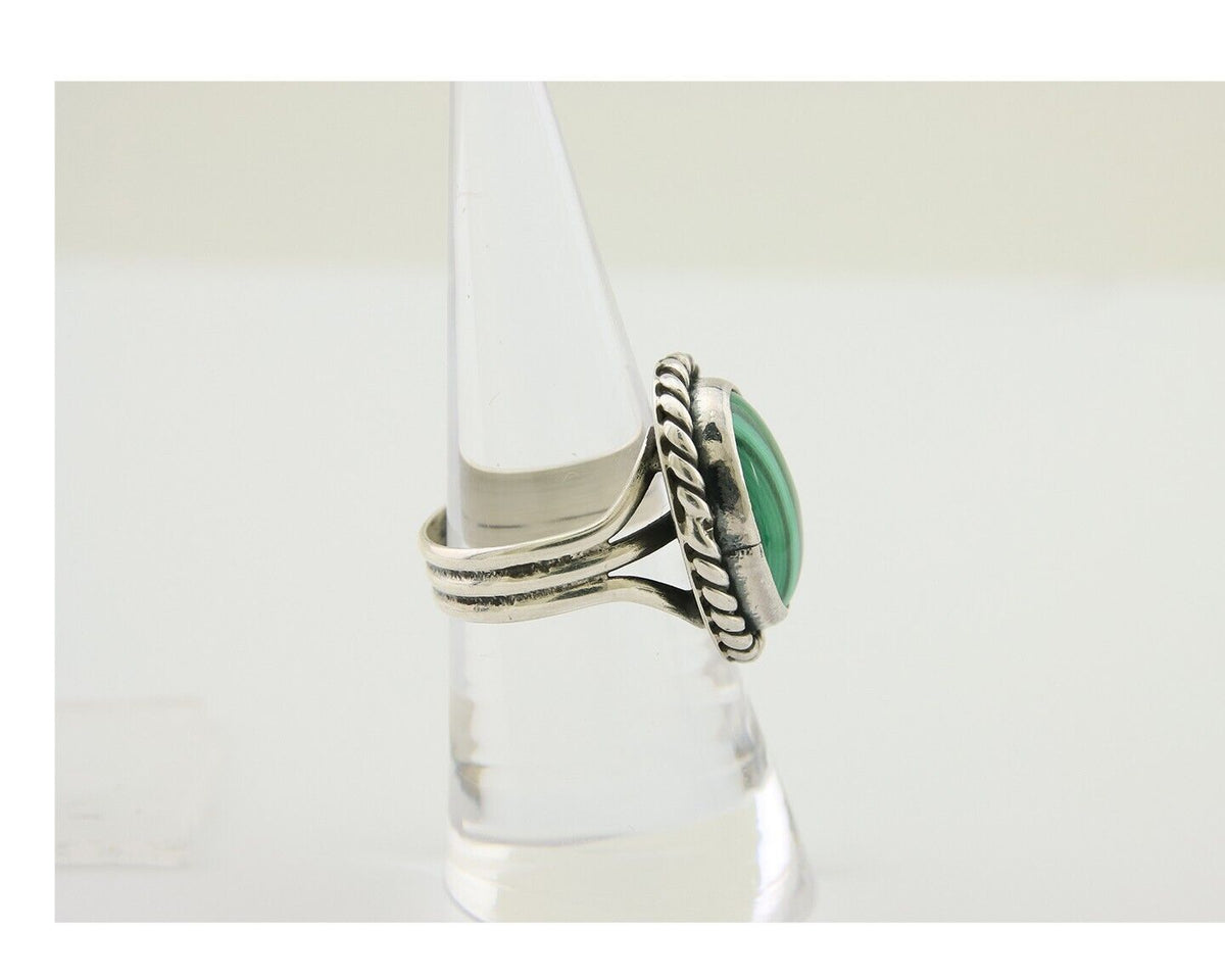 Navajo Ring 925 Silver Natural Malachite Native American Artist C.80's
