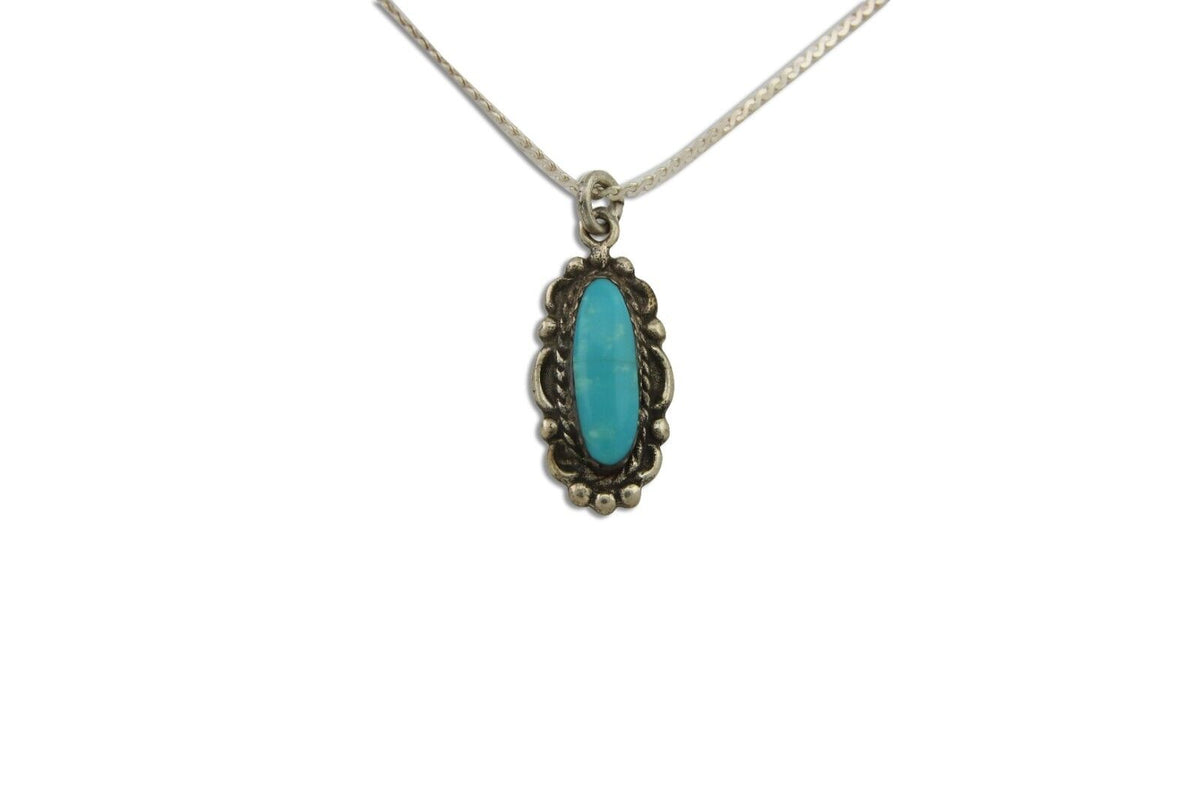 Navajo Necklace 925 Silver Natural Turquoise Artist Signed Square C.80's
