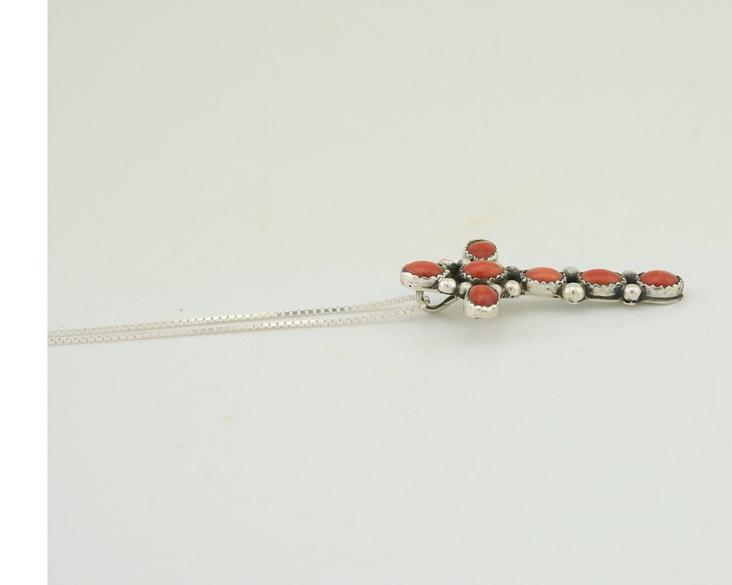 Navajo Cross Necklace 925 Silver Mediterranean Coral Native American Artist C80s