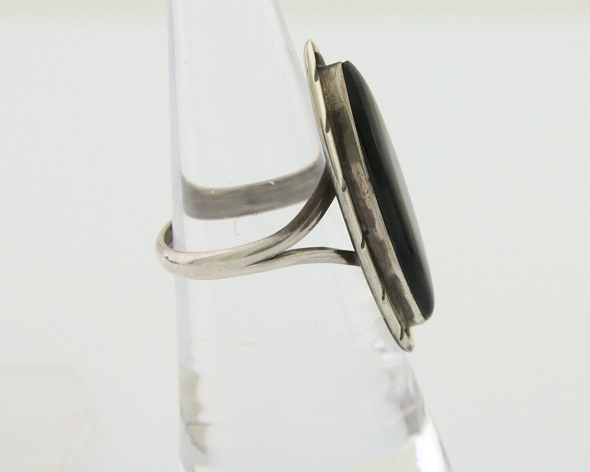 Navajo Handmade Ring 925 Silver Black Onyx Artist Signed J #10 C.80's