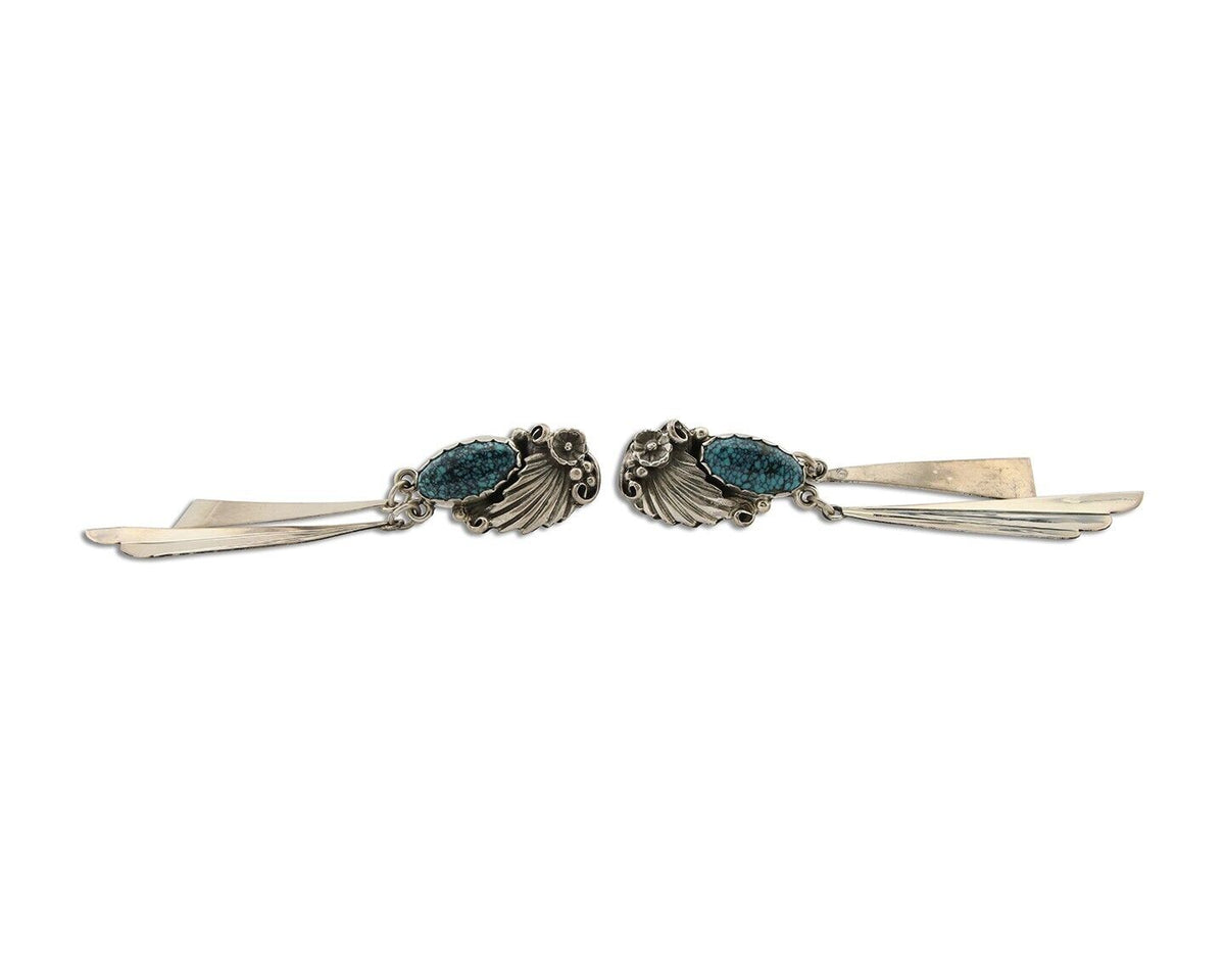 Navajo Dangle Earrings 925 Silver Natural Blue Turquoise Artist Signed M.S. C80s