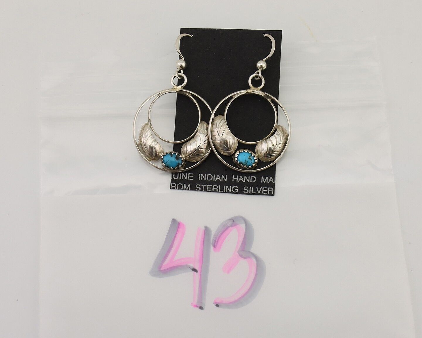 Navajo Handmade Dangle Earrings 925 Silver Blue Turquoise Native Artist C.80's