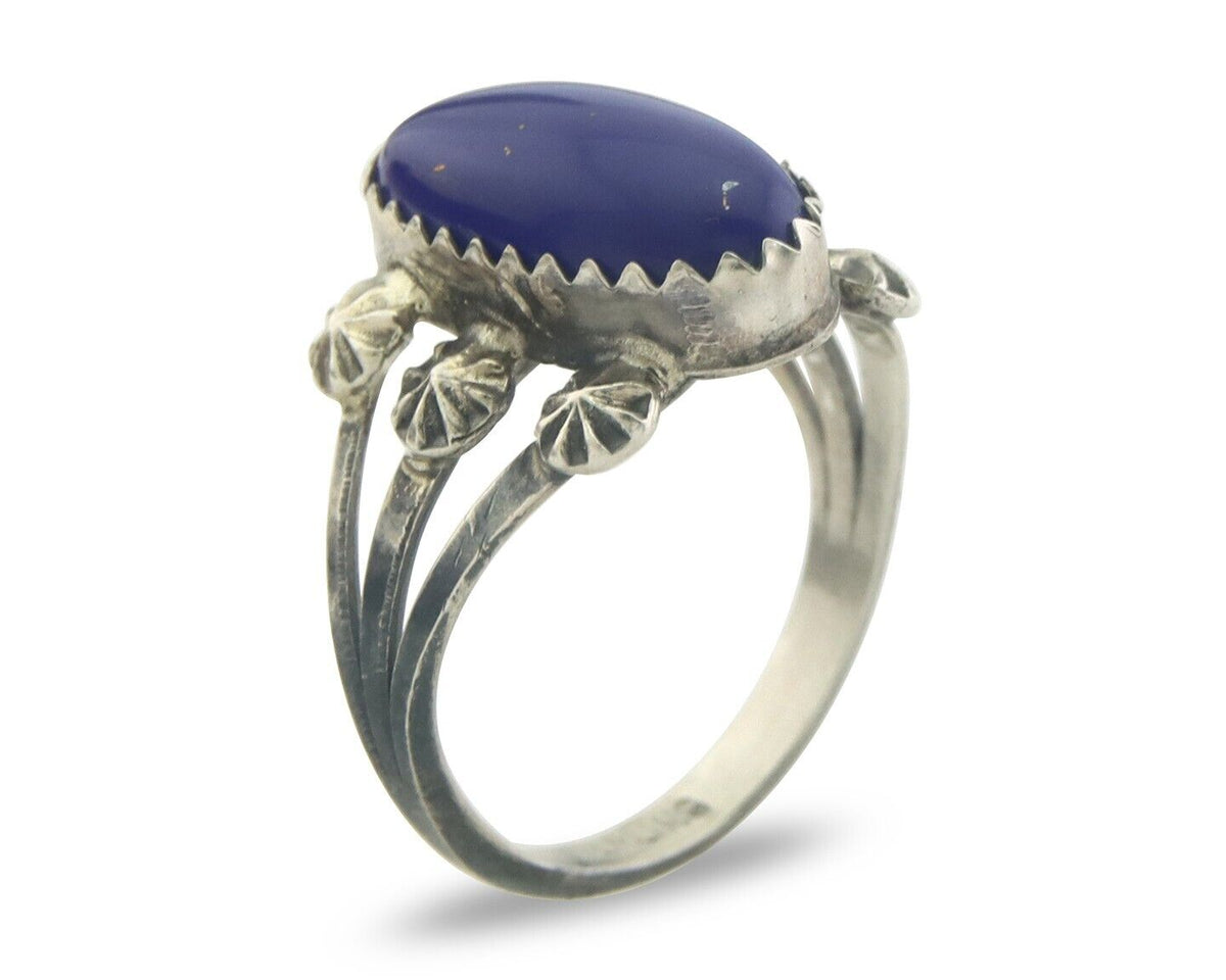 Navajo Ring 925 Sterling Natural Lapis Handmade Native Artist C.80's