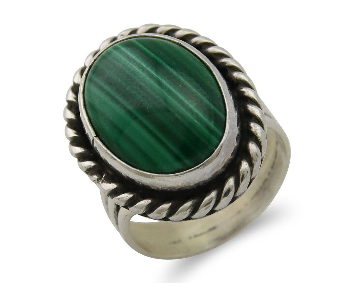 Navajo Ring 925 Silver Natural Malachite Native American Artist C.80's