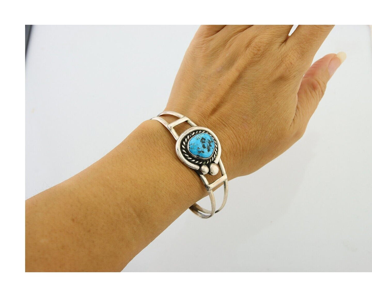 Navajo Bracelet 925 Silver Turquoise Cuff Artist Signed C Montoya C.80's