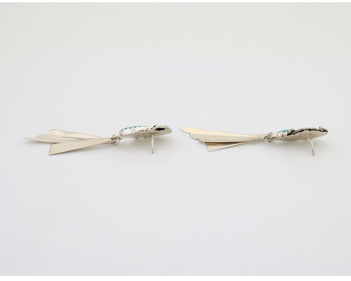 Navajo Dangle Earrings 925 Silver Natural Blue Turquoise Artist Signed M.S. C80s
