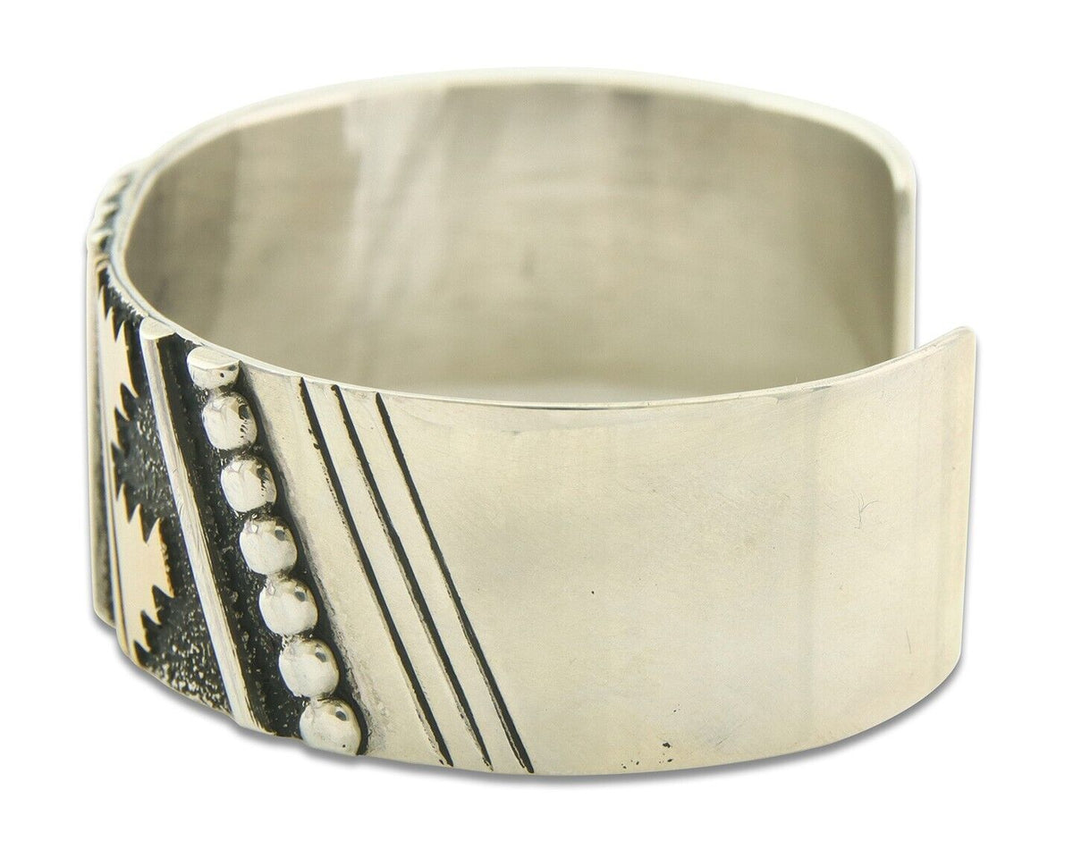 Navajo Bracelet Gold & 925 Silver Handmade 16 mm Wide Signed Thomas Singer C80s