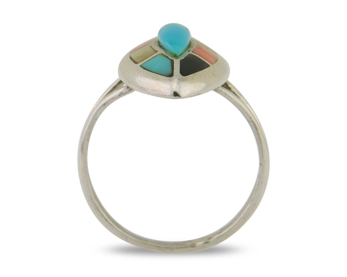 Navajo Ring 925 Silver Turquoise Shell Onyx Spiney Oyster Native Artist C80's