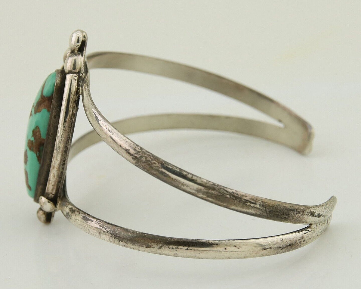 Navajo Hand Stamped Cuff Bracelet Turquoise 925 Silver Signed Sunrise C.80's