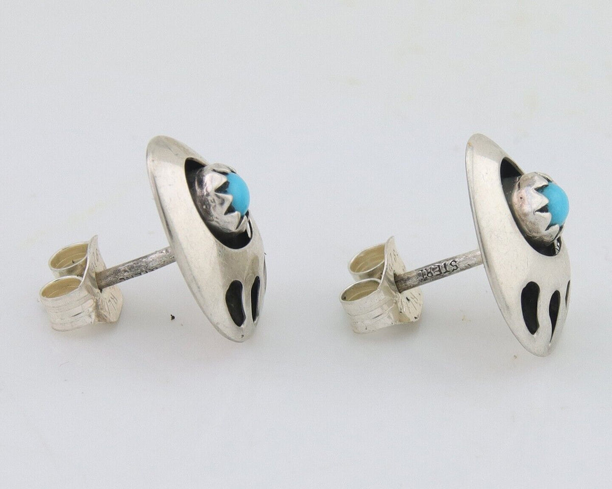 Navajo Paw Earrings 925 Silver Turquoise Native American Artist C.80's