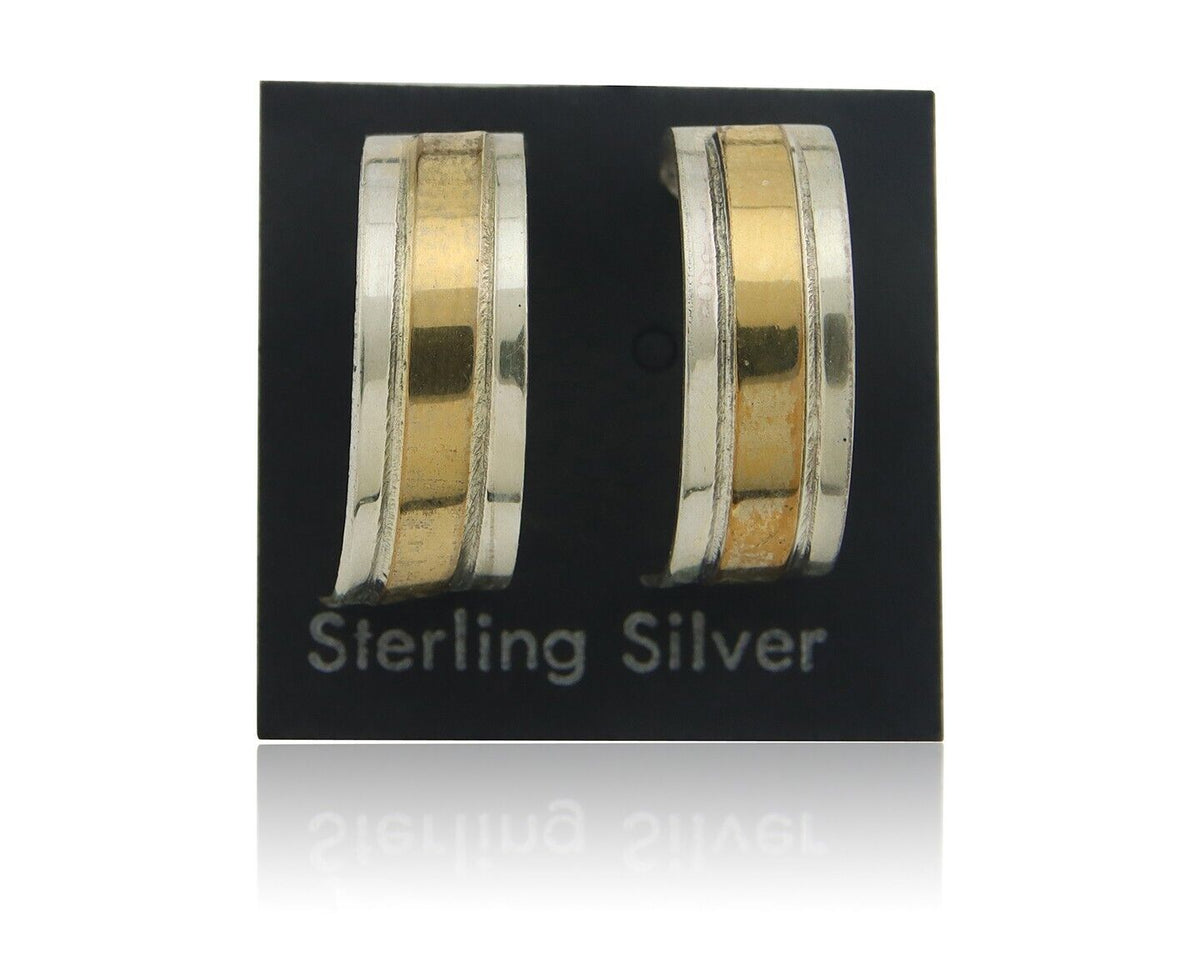 Navajo Hoop Earrings 925 Silver & Gold Native American Artist C.80's