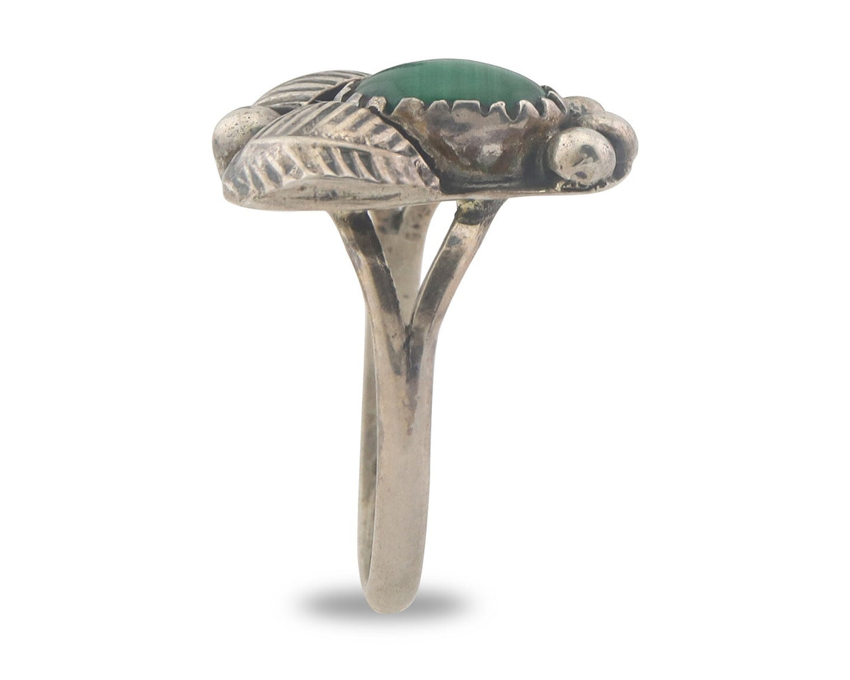 Vintage Navajo Ring 925 Sterling Authentic Traditional Malachite Size 5.75