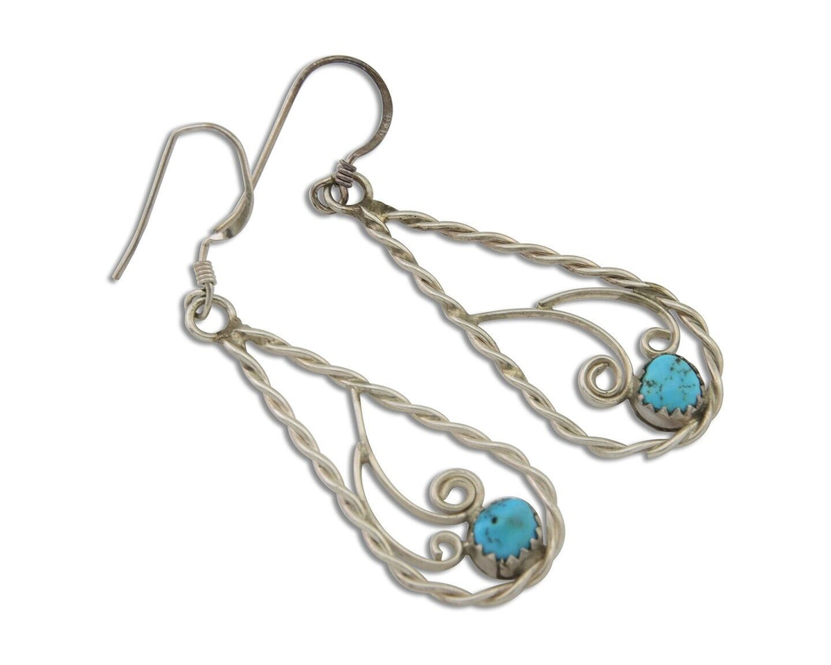 Navajo Dangle Earrings 925 Silver Natural Turquoise Artist Signed JB C.80's