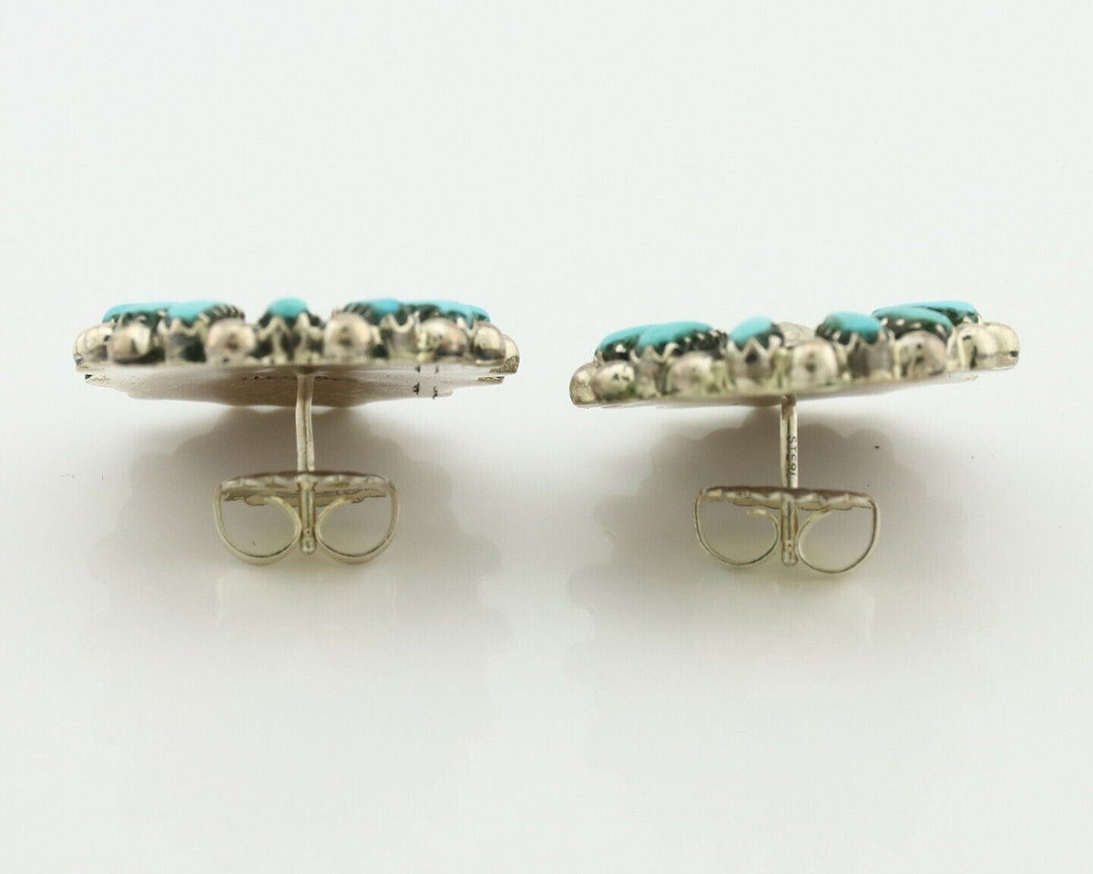 Navajo Earrings 925 Silver Sleeping Beauty Turquoise Signed B Yazzie C.80's